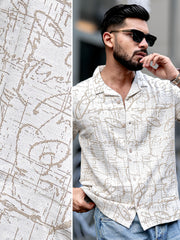 Scribble Half White Beige Half Sleeve Shirt
