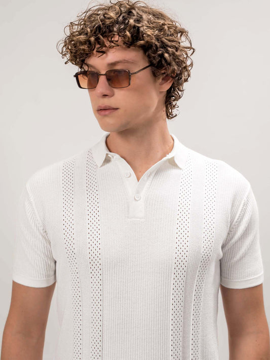 Snowpeak Half White Half Sleeve Polo T-Shirt