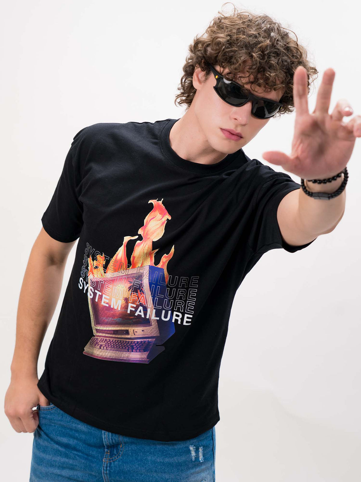 Purple half sleeve black fire t-shirt for men