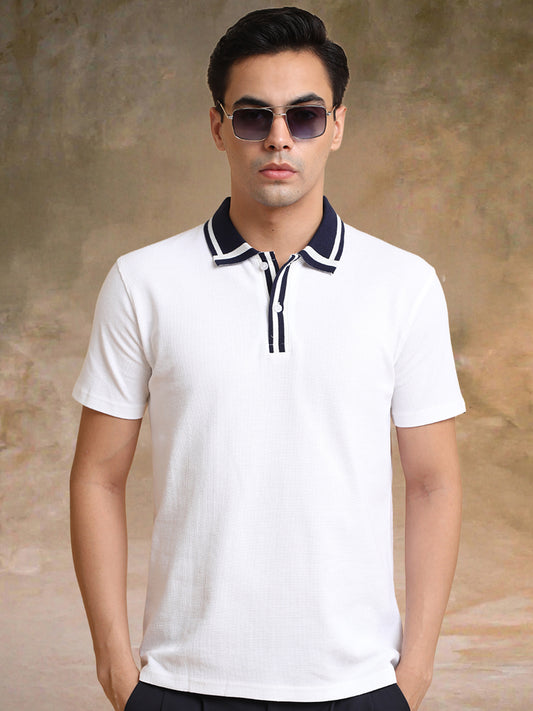 Twintone White Half Sleeve Polo T-Shirt