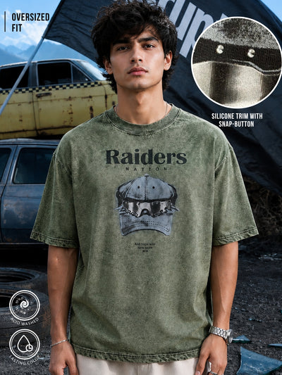 AcidWash Raider Olive Half Sleeve T-Shirt