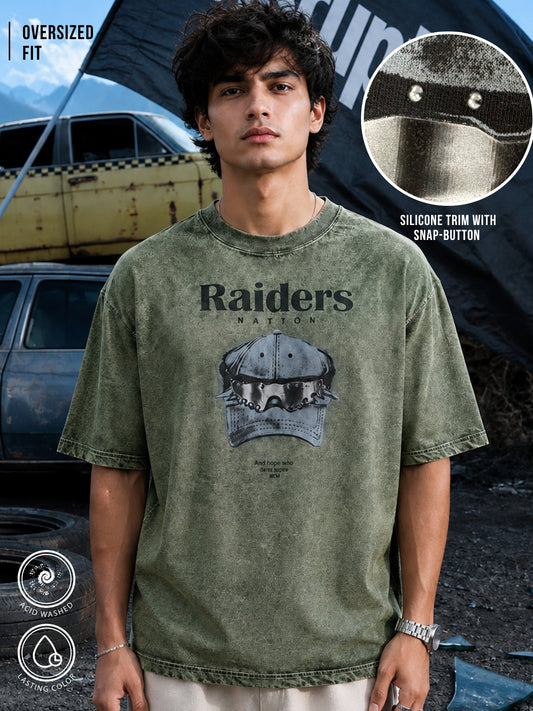 AcidWash Raider Olive Half Sleeve T-Shirt