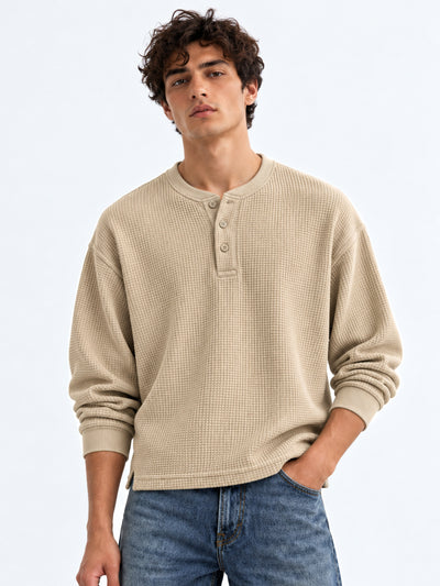 Biscuit Solid Waffle Texture T-Shirt