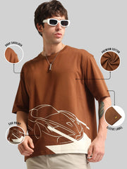 Race Car Brown, Cream Half Sleeve T-Shirt