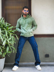 Rugged Acid Wash Hunter Green Hooded Full Sleeve Sweatshirt