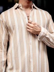 Terry Vertical Stripes Beige Full Sleeve Shirt