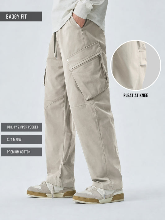 Grey Cross-Pocket Baggy Fit Cargo