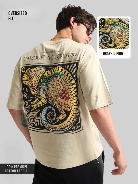 Chameleon Print Biscuit Half Sleeve T-Shirt