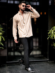 Terry Vertical Stripes Beige Full Sleeve Shirt