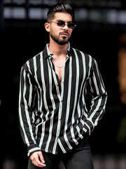 Terry Vertical Stripes Black Full Sleeve Shirt