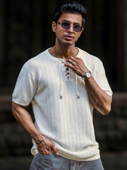 Curlwave Half White Henley Half Sleeve T-Shirt