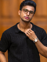 Emerald Knit Black Half Sleeve Polo T-Shirt