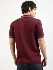 Maroon Noble Flat-Knit Half-Sleeve Polo T-Shirt