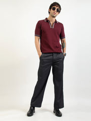Maroon Noble Flat-Knit Half-Sleeve Polo T-Shirt