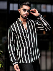 Terry Vertical Stripes Black Full Sleeve Shirt
