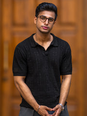 Emerald Knit Black Half Sleeve Polo T-Shirt