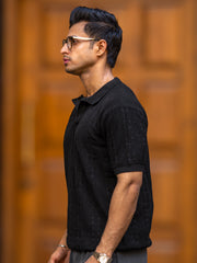 Emerald Knit Black Half Sleeve Polo T-Shirt