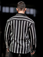 Terry Vertical Stripes Black Full Sleeve Shirt