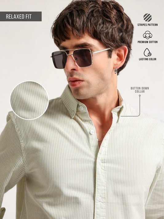 Oxford Stripes Pista Green Full Sleeve Shirt