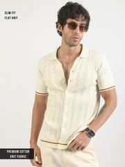 Cream Las Vegas Flat-Knit Half-Sleeve Polo Shirt