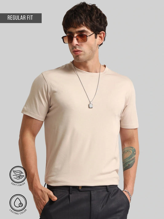 Basic Solid Biscuit Half Sleeve T-Shirt