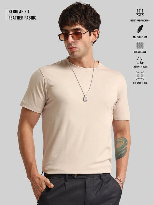 Basic Solid Biscuit Half Sleeve T-Shirt