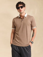 Brown Contrast Half Sleeve Polo T-Shirt