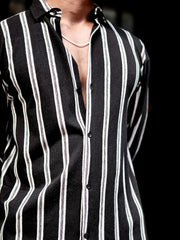 Terry Vertical Stripes Black Full Sleeve Shirt