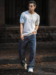 Curlwave Half White Henley Half Sleeve T-Shirt