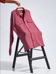 Double Pocket Solid Burgundy Full Sleeve Shacket