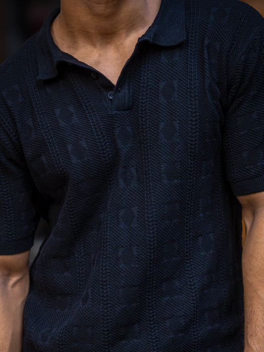Emerald Knit Black Half Sleeve Polo T-Shirt