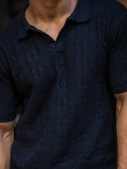Emerald Knit Black Half Sleeve Polo T-Shirt