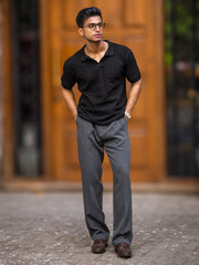 Emerald Knit Black Half Sleeve Polo T-Shirt