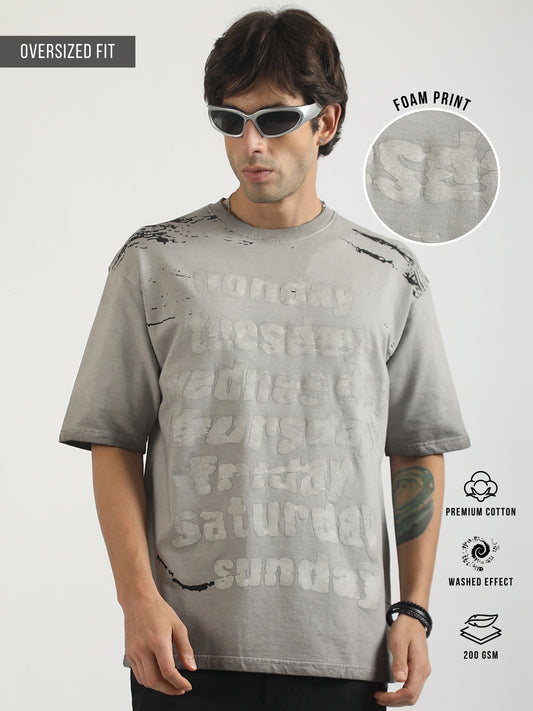 Washed Days Print Grey Half Sleeve T-Shirt