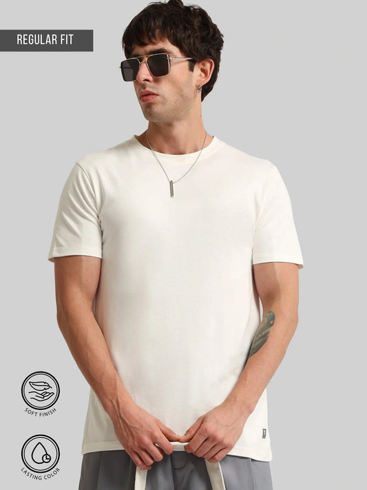 Basic Solid Cream Half Sleeve T-Shirt
