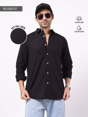 Cotton Linen Black Full Sleeve Shirt