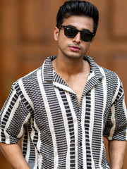 Crossweave Black Half Sleeve Shirt