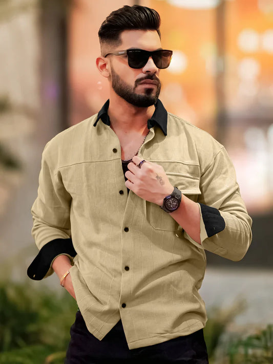 Brooklyn Knit Beige Full Sleeve Shirt