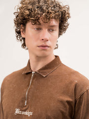 Washed Brooklyn Brown Half Sleeve Polo T-Shirt