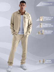 Solid Beige Jacket and Jogger Cozy Cut Co-Ords