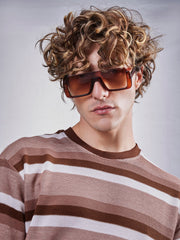 Roman Stripe Brown Half Sleeve Tshirt