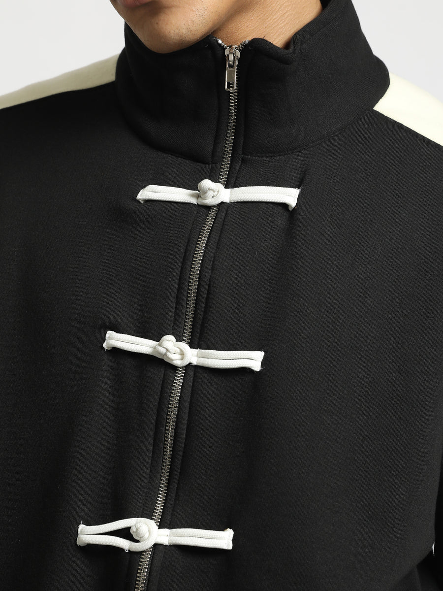 Frog Fastening Black Full Sleeve Sweatshirt