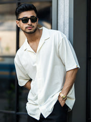 Seersucker Off White Half Sleeve Shirt