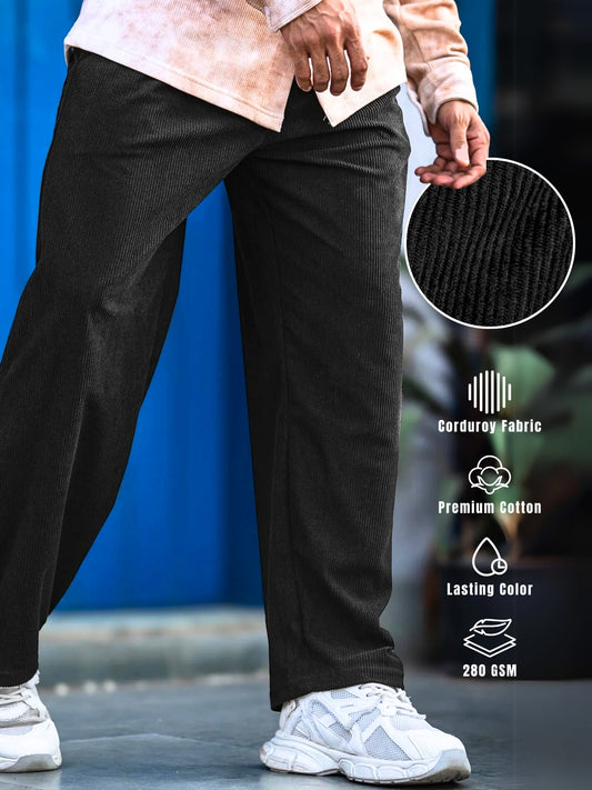 Baggy Fit Black Corduroy Pant