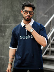 Young Navy Half Zipper Polo Half Sleeve T-Shirt