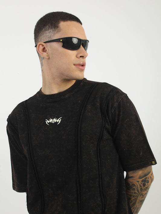 Washed Distorted Black Half Sleeve T-Shirt