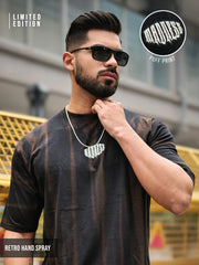 Retro Hand Spray Black Half Sleeve Tshirt