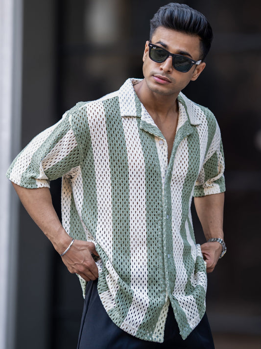 Resort Knit Green Half Sleeve Shirt