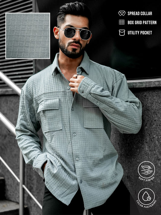 Box Grid Light Grey Full Sleeve Shirt