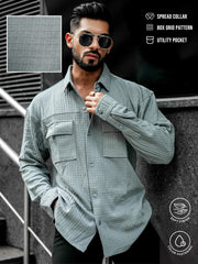 Box Grid Light Grey Full Sleeve Shirt
